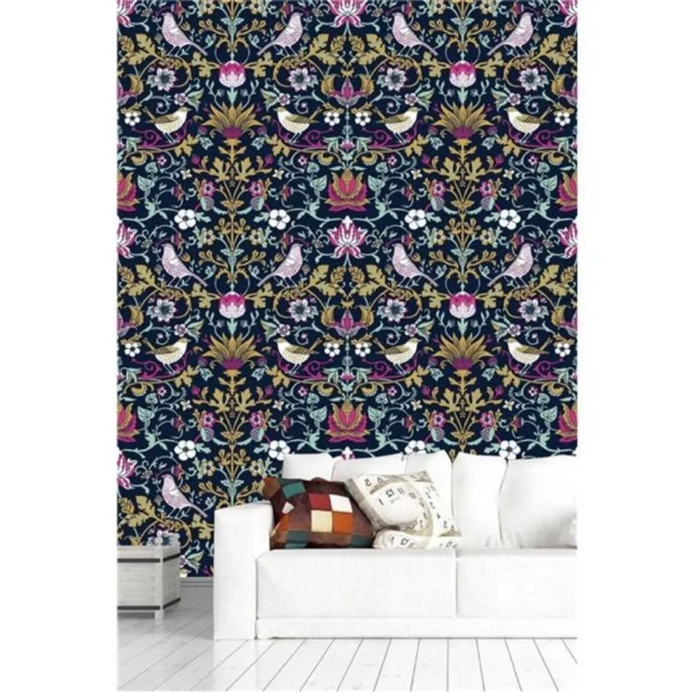 Vintage William Morris Victorian Peel and Stick Botanical Wallpaper Birds